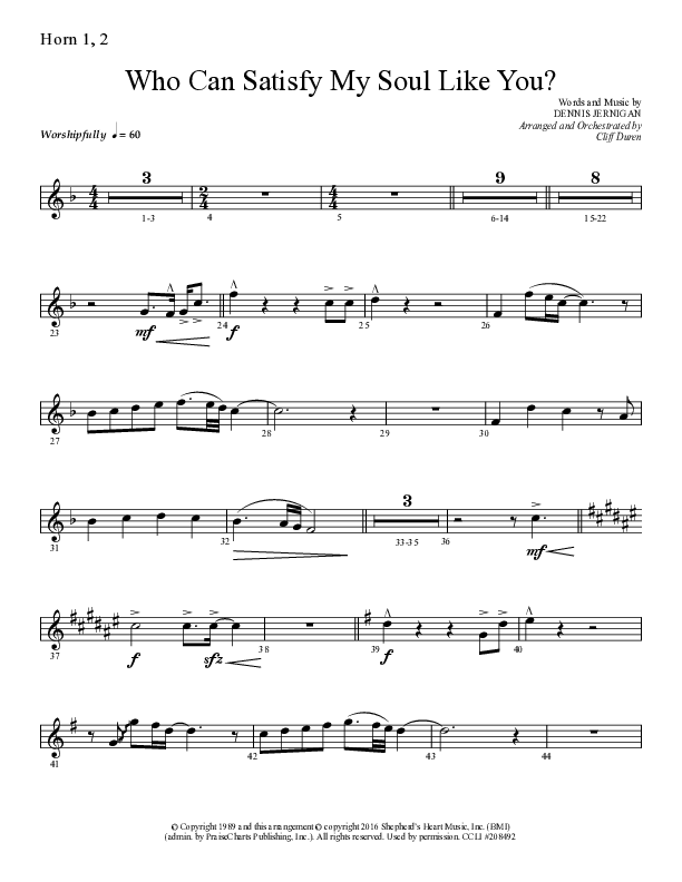 Who Can Satisfy My Soul Like You (Choral Anthem SATB) French Horn 1/2 (Lifeway Choral / Arr. Cliff Duren)