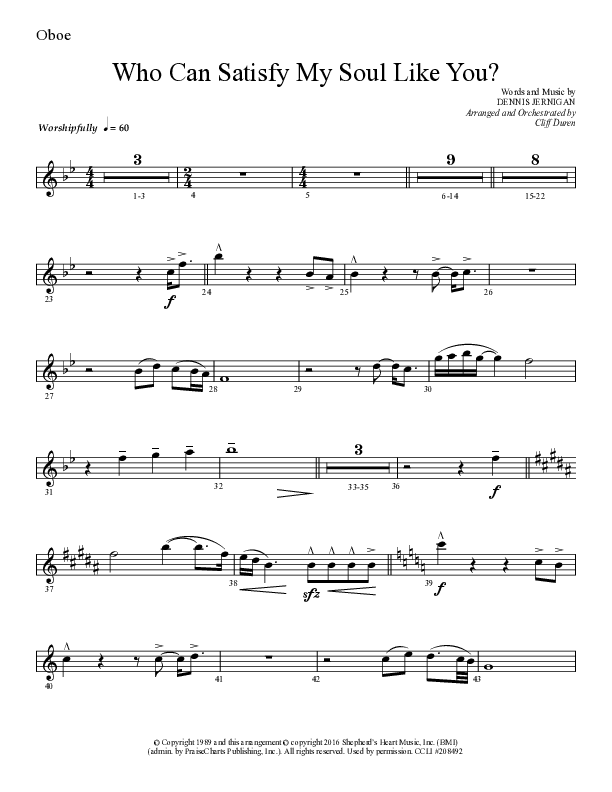 Who Can Satisfy My Soul (Choral Anthem SATB) Oboe (Lifeway Choral / Arr. Cliff Duren)