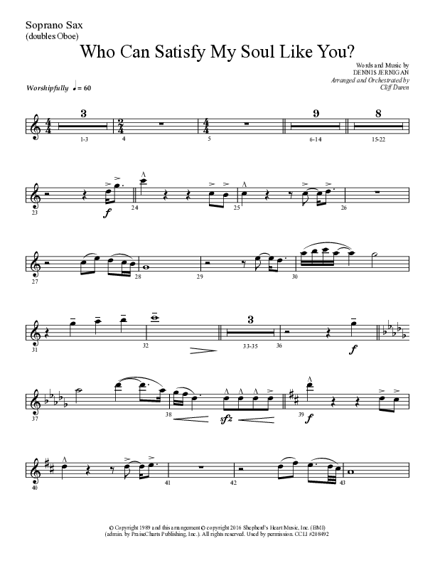 Who Can Satisfy My Soul (Choral Anthem SATB) Soprano Sax (Lifeway Choral / Arr. Cliff Duren)