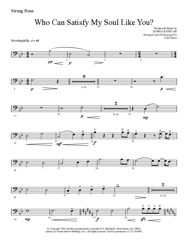 Who Can Satisfy My Soul (Choral Anthem SATB) String Bass (Lifeway Choral / Arr. Cliff Duren)