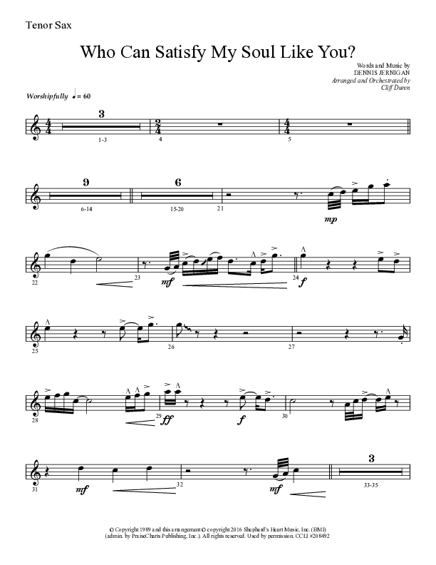 Who Can Satisfy My Soul Like You (Choral Anthem SATB) Tenor Sax 1 (Lifeway Choral / Arr. Cliff Duren)