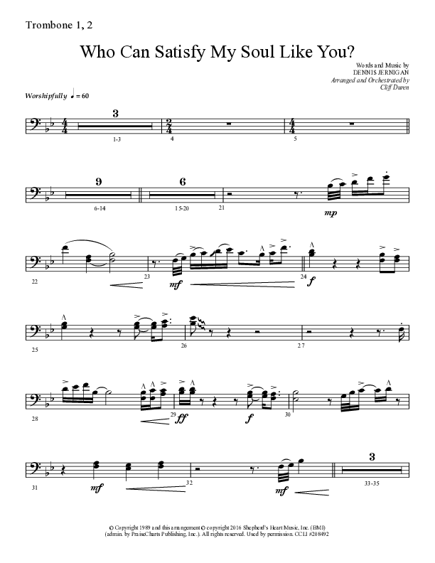 Who Can Satisfy My Soul (Choral Anthem SATB) Trombone 1/2 (Lifeway Choral / Arr. Cliff Duren)