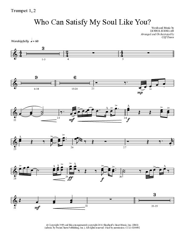 Who Can Satisfy My Soul Like You (Choral Anthem SATB) Trumpet 1,2 (Lifeway Choral / Arr. Cliff Duren)