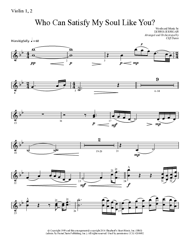 Who Can Satisfy My Soul (Choral Anthem SATB) Violin 1/2 (Lifeway Choral / Arr. Cliff Duren)