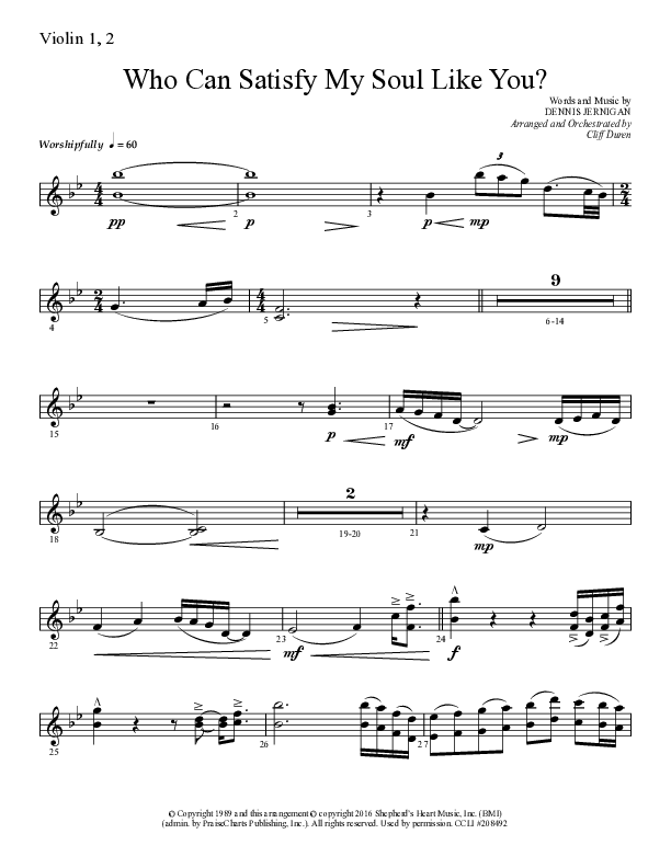 Who Can Satisfy My Soul Like You (Choral Anthem SATB) Violin 1/2 (Lifeway Choral / Arr. Cliff Duren)