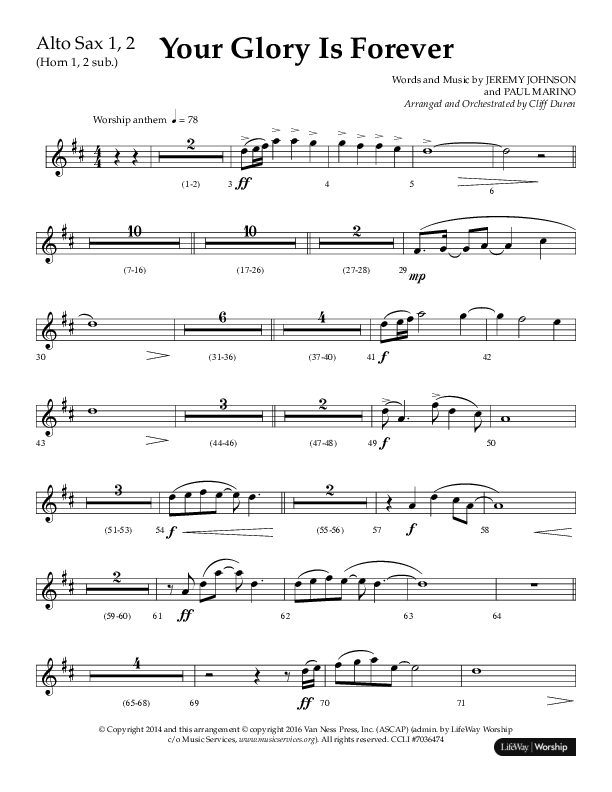 Your Glory Is Forever (Choral Anthem SATB) Alto Sax 1/2 (Lifeway Choral / Arr. Cliff Duren)