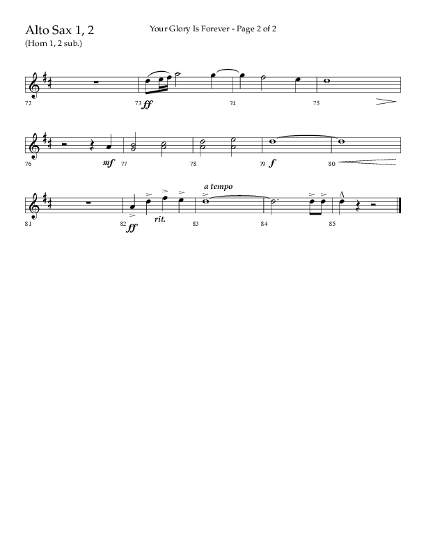 Your Glory Is Forever (Choral Anthem SATB) Alto Sax 1/2 (Lifeway Choral / Arr. Cliff Duren)