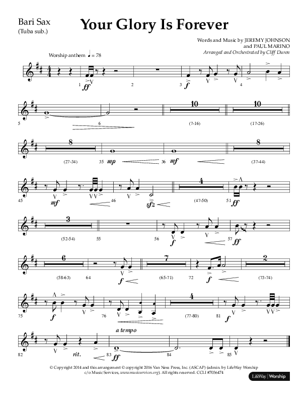 Your Glory Is Forever (Choral Anthem SATB) Bari Sax (Lifeway Choral / Arr. Cliff Duren)