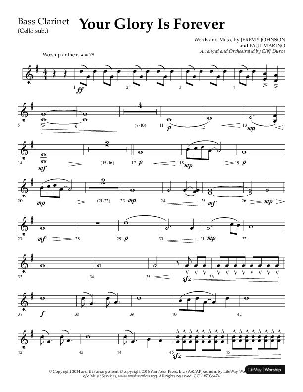 Your Glory Is Forever (Choral Anthem SATB) Bass Clarinet (Lifeway Choral / Arr. Cliff Duren)