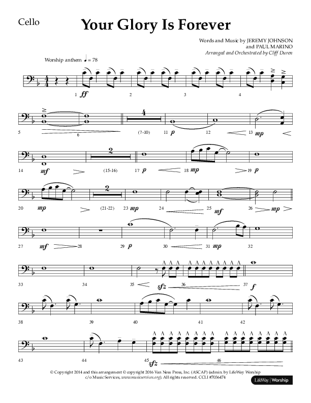 Your Glory Is Forever (Choral Anthem SATB) Cello (Lifeway Choral / Arr. Cliff Duren)
