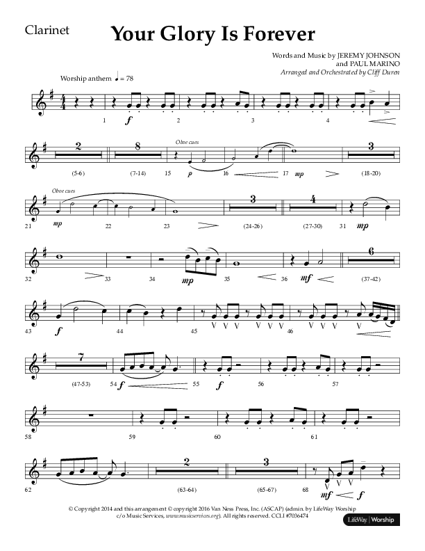 Your Glory Is Forever (Choral Anthem SATB) Clarinet 1/2 (Lifeway Choral / Arr. Cliff Duren)