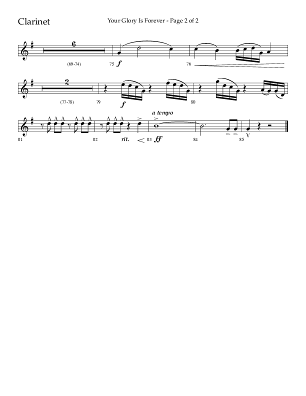 Your Glory Is Forever (Choral Anthem SATB) Clarinet 1/2 (Lifeway Choral / Arr. Cliff Duren)