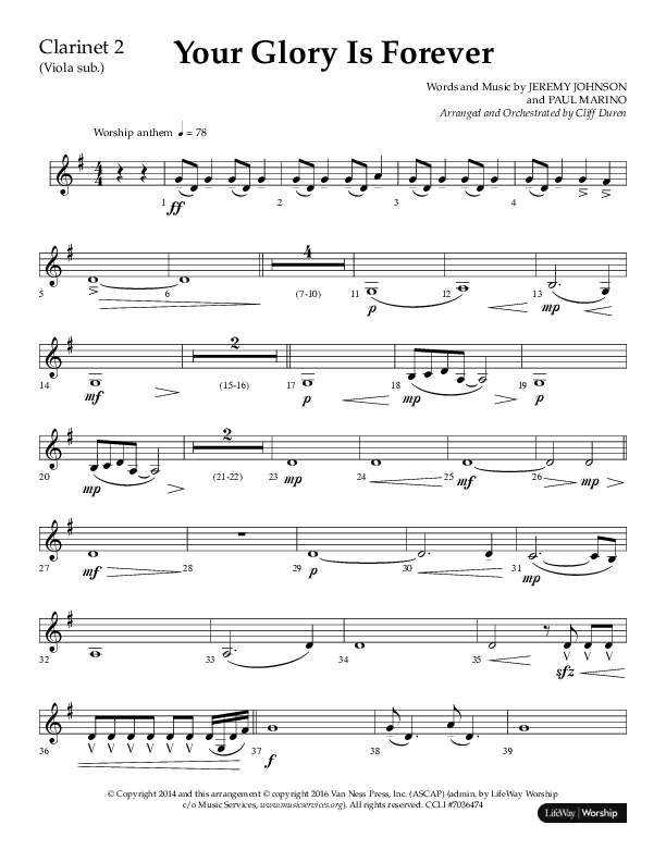 Your Glory Is Forever (Choral Anthem SATB) Clarinet 1/2 (Lifeway Choral / Arr. Cliff Duren)