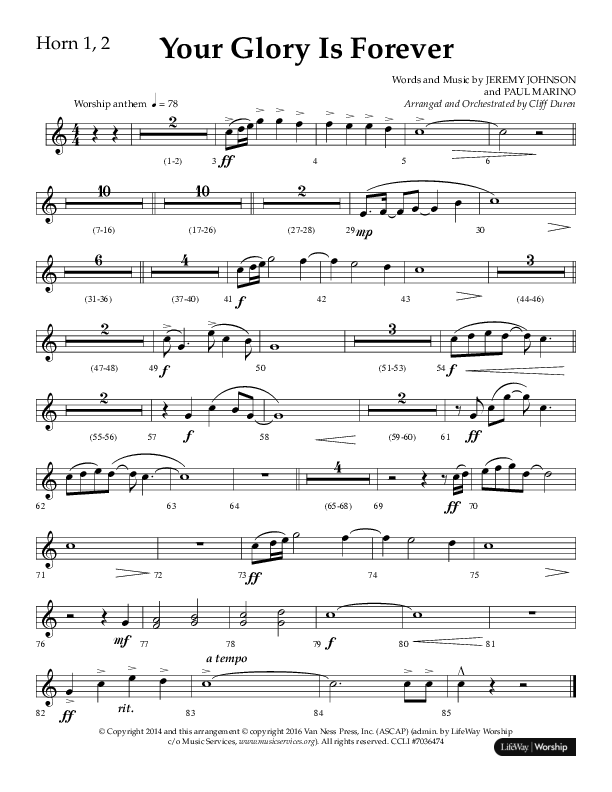 Your Glory Is Forever (Choral Anthem SATB) French Horn 1/2 (Lifeway Choral / Arr. Cliff Duren)