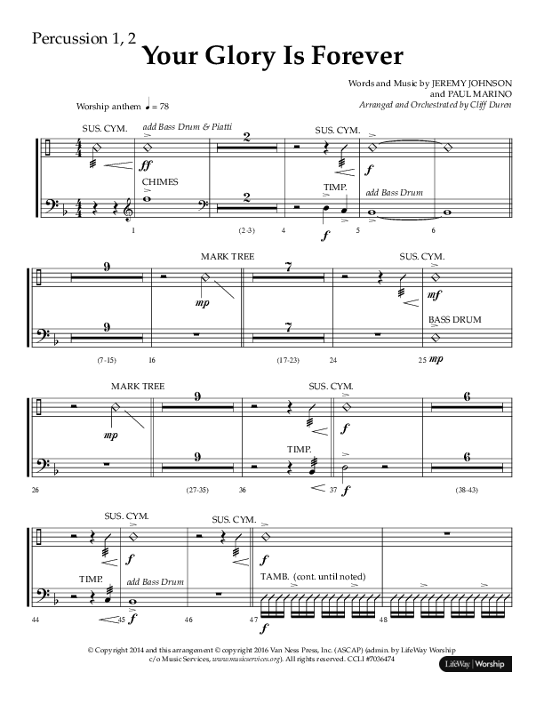 Your Glory Is Forever (Choral Anthem SATB) Percussion 1/2 (Lifeway Choral / Arr. Cliff Duren)