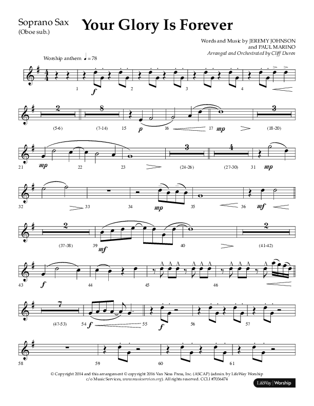 Your Glory Is Forever (Choral Anthem SATB) Soprano Sax (Lifeway Choral / Arr. Cliff Duren)