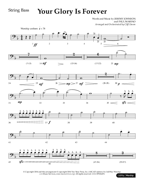 Your Glory Is Forever (Choral Anthem SATB) String Bass (Lifeway Choral / Arr. Cliff Duren)