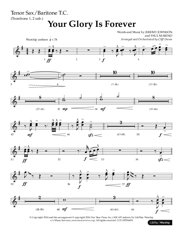 Your Glory Is Forever (Choral Anthem SATB) Tenor Sax/Baritone T.C. (Lifeway Choral / Arr. Cliff Duren)