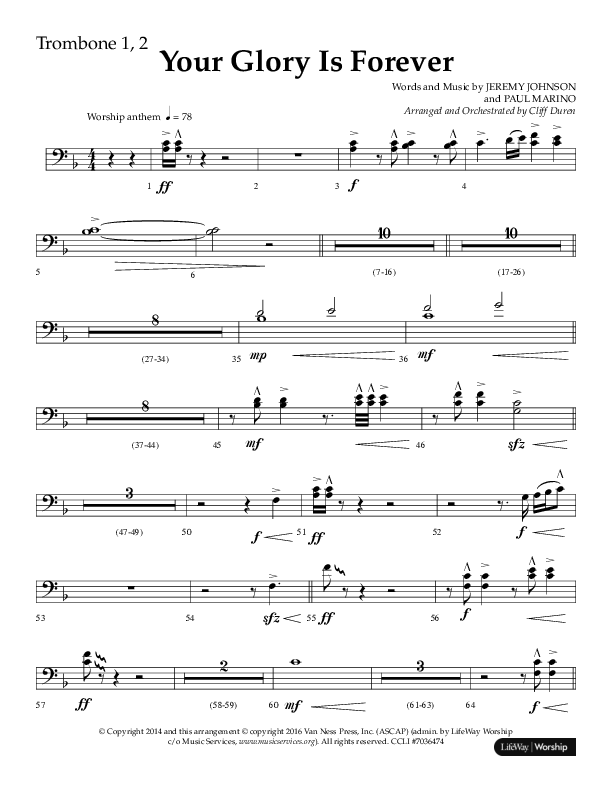 Your Glory Is Forever (Choral Anthem SATB) Trombone 1/2 (Lifeway Choral / Arr. Cliff Duren)