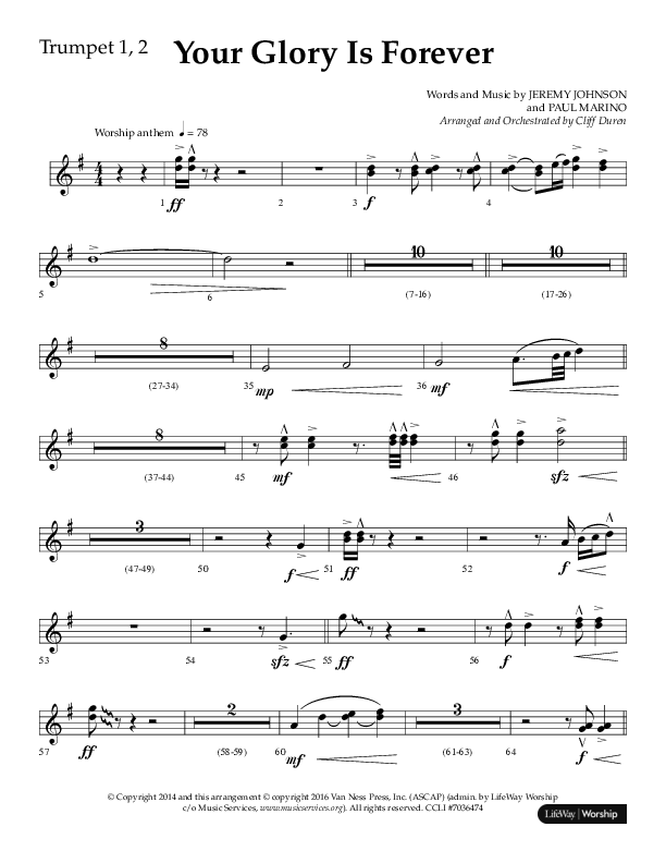 Your Glory Is Forever (Choral Anthem SATB) Trumpet 1,2 (Lifeway Choral / Arr. Cliff Duren)