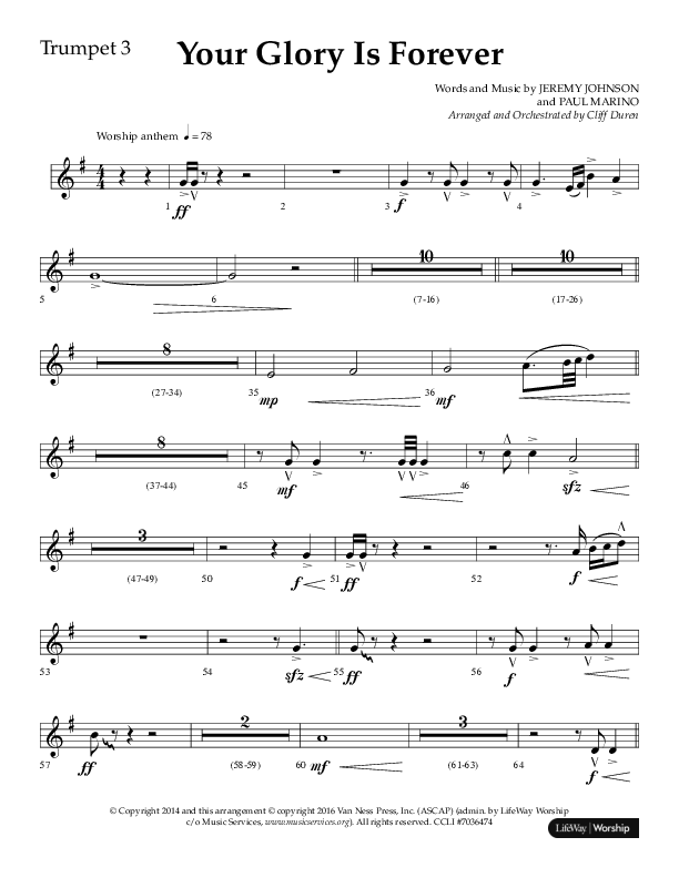 Your Glory Is Forever (Choral Anthem SATB) Trumpet 3 (Lifeway Choral / Arr. Cliff Duren)