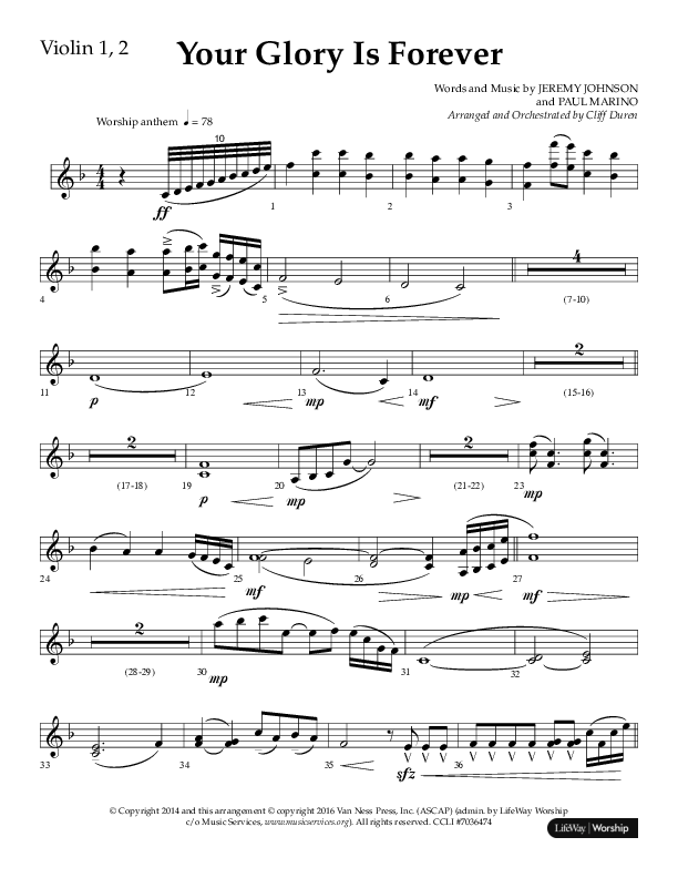 Your Glory Is Forever (Choral Anthem SATB) Violin 1/2 (Lifeway Choral / Arr. Cliff Duren)