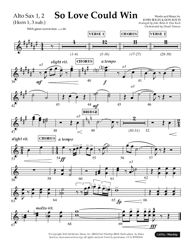So Love Could Win (Choral Anthem SATB) Alto Sax 1/2 (Lifeway Choral / Arr. John Bolin / Don Koch / Orch. Daniel Semsen)