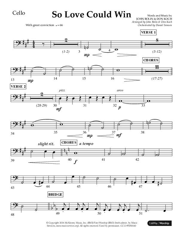 So Love Could Win (Choral Anthem SATB) Cello (Lifeway Choral / Arr. John Bolin / Don Koch / Orch. Daniel Semsen)