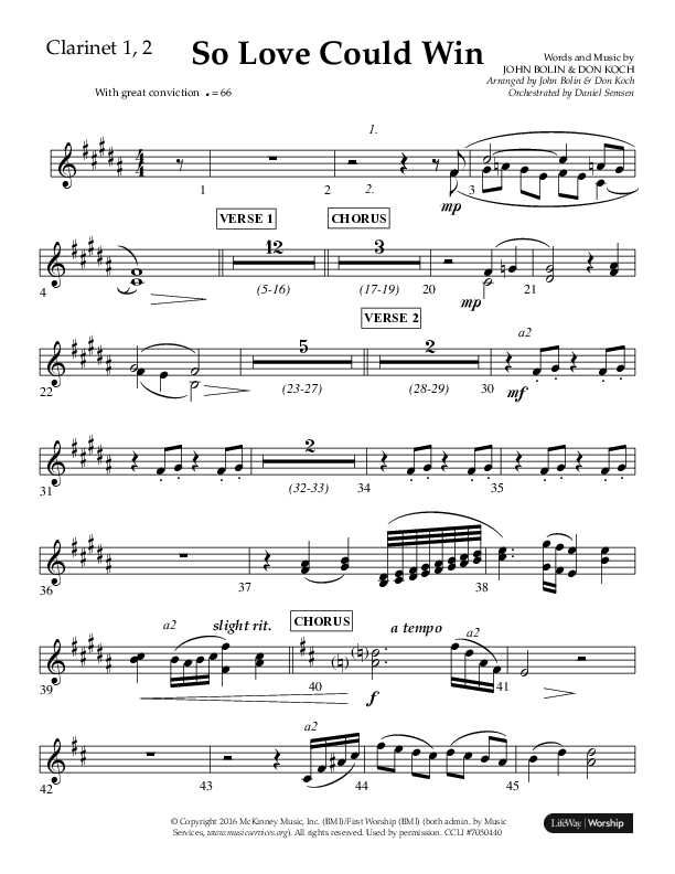 So Love Could Win (Choral Anthem SATB) Clarinet 1/2 (Lifeway Choral / Arr. John Bolin / Don Koch / Orch. Daniel Semsen)