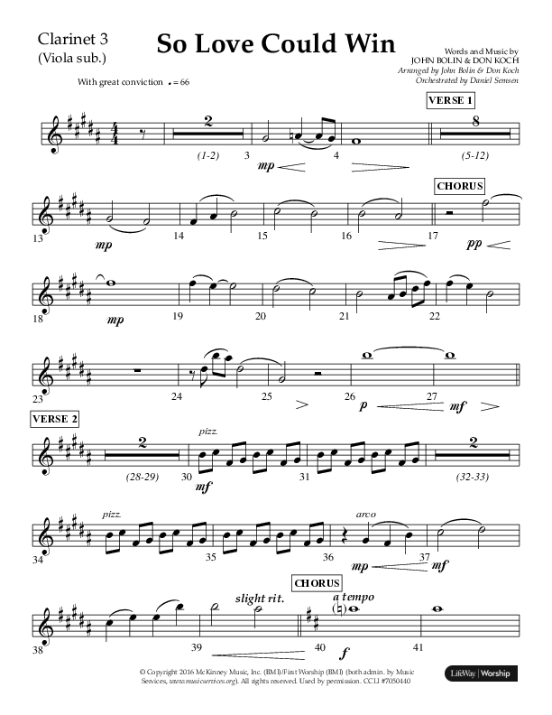 So Love Could Win (Choral Anthem SATB) Clarinet 3 (Lifeway Choral / Arr. John Bolin / Don Koch / Orch. Daniel Semsen)