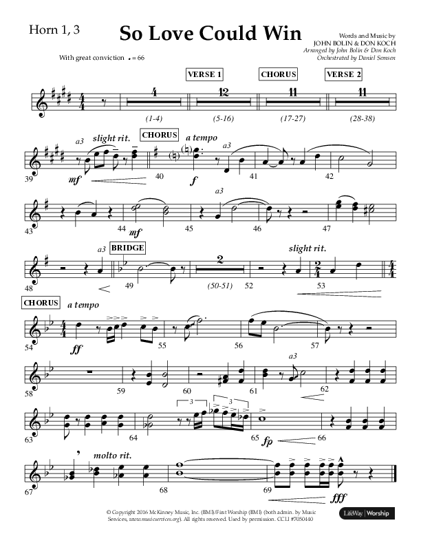 So Love Could Win (Choral Anthem SATB) French Horn (Lifeway Choral / Arr. John Bolin / Don Koch / Orch. Daniel Semsen)