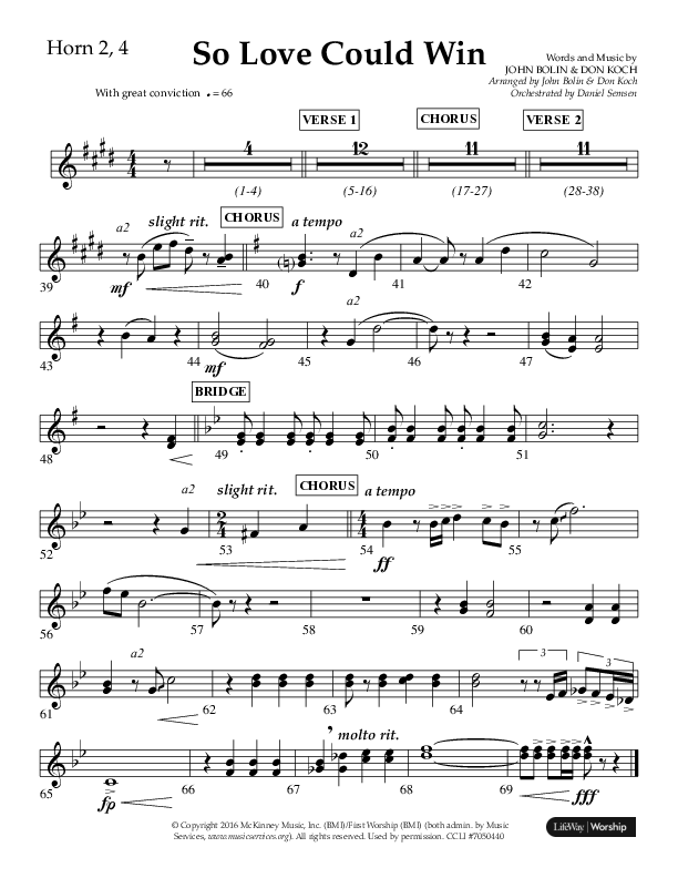 So Love Could Win (Choral Anthem SATB) French Horn (Lifeway Choral / Arr. John Bolin / Don Koch / Orch. Daniel Semsen)