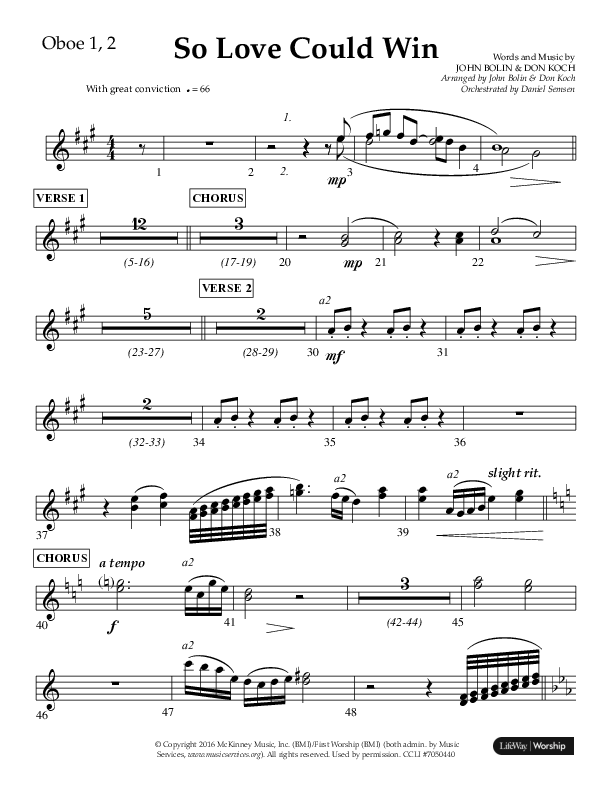 So Love Could Win (Choral Anthem SATB) Oboe 1/2 (Lifeway Choral / Arr. John Bolin / Don Koch / Orch. Daniel Semsen)