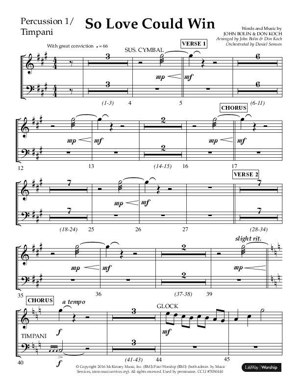So Love Could Win (Choral Anthem SATB) Percussion (Lifeway Choral / Arr. John Bolin / Don Koch / Orch. Daniel Semsen)
