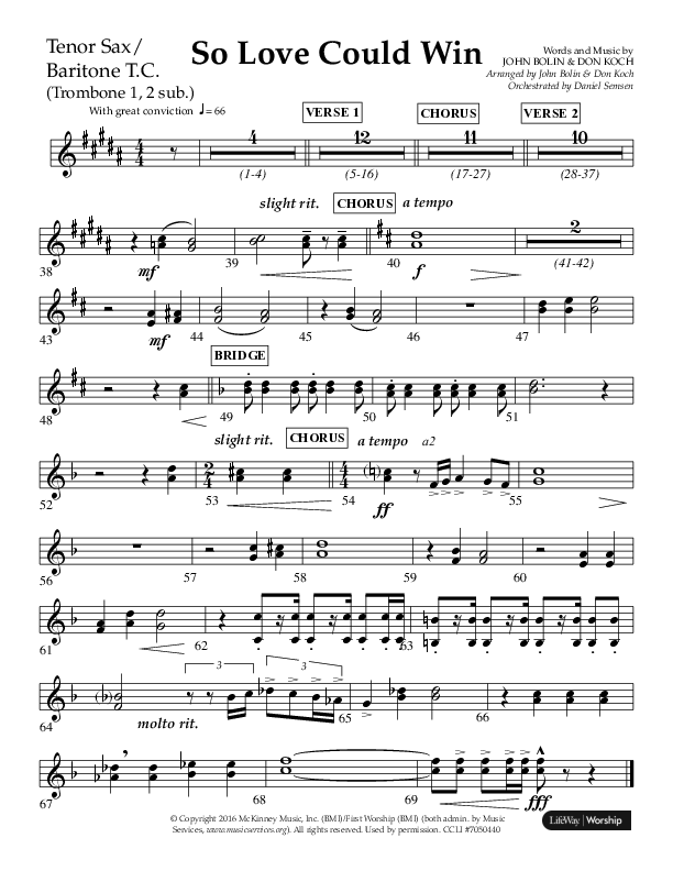 So Love Could Win (Choral Anthem SATB) Tenor Sax/Baritone T.C. (Lifeway Choral / Arr. John Bolin / Don Koch / Orch. Daniel Semsen)