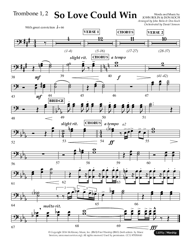 So Love Could Win (Choral Anthem SATB) Trombone 1/2 (Lifeway Choral / Arr. John Bolin / Don Koch / Orch. Daniel Semsen)