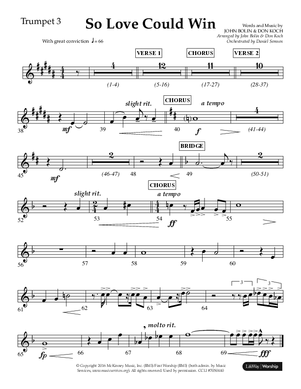 So Love Could Win (Choral Anthem SATB) Trumpet 3 (Lifeway Choral / Arr. John Bolin / Don Koch / Orch. Daniel Semsen)