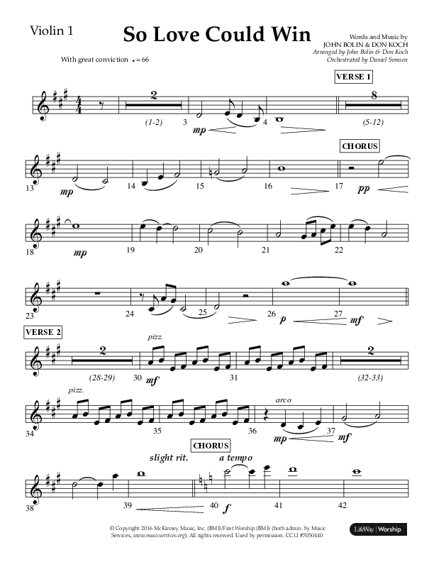 So Love Could Win (Choral Anthem SATB) Violin 1 (Lifeway Choral / Arr. John Bolin / Don Koch / Orch. Daniel Semsen)
