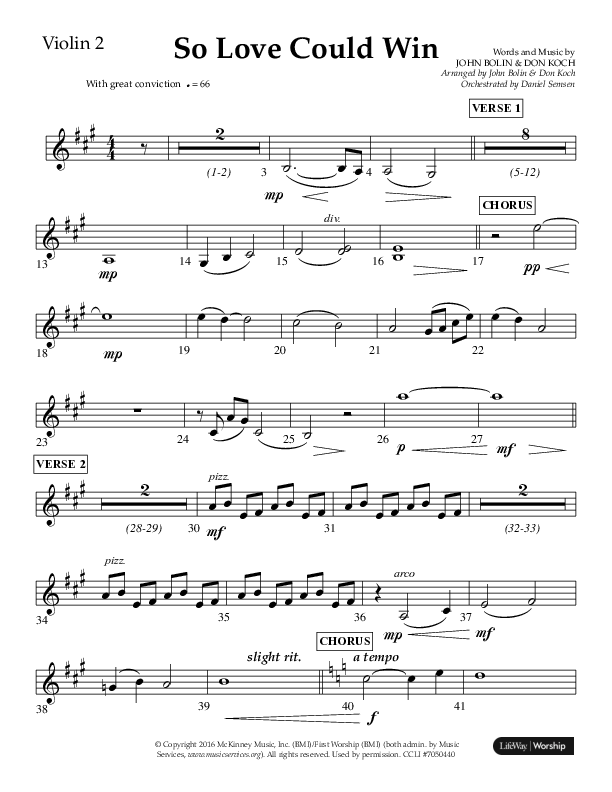 So Love Could Win (Choral Anthem SATB) Violin 2 (Lifeway Choral / Arr. John Bolin / Don Koch / Orch. Daniel Semsen)