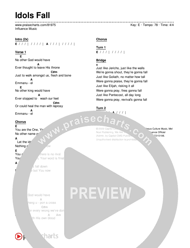 Idols Fall (Live) Chords & Lyrics (Influence Music)