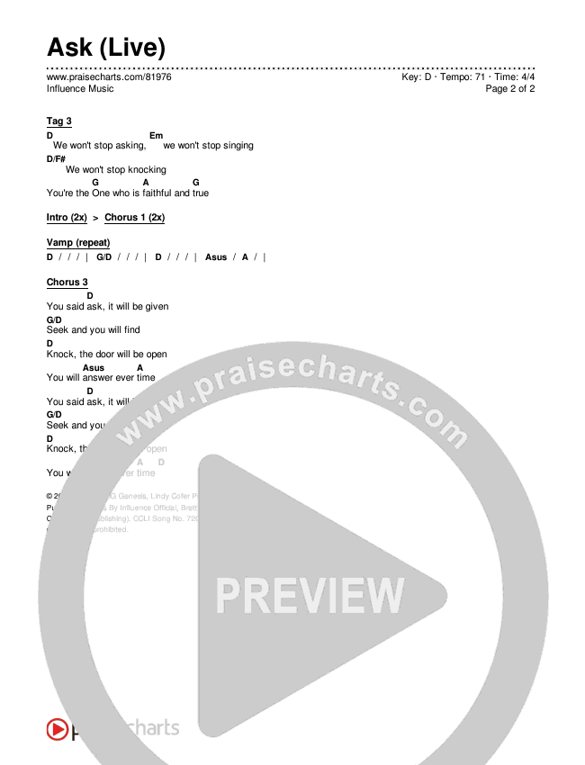 Ask (Live) Chords & Lyrics (Influence Music)