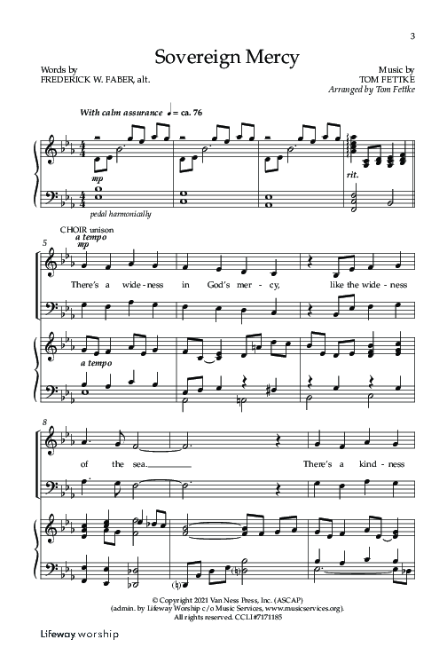 Sovereign Mercy (Choral Anthem SATB) Anthem (SATB/Piano) (Lifeway Choral / Arr. Tom Fettke)
