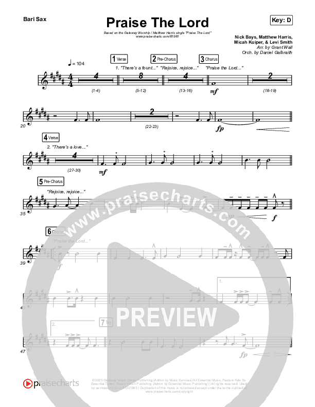 Praise The Lord (Live) Bari Sax (Gateway Worship / Matthew Harris)