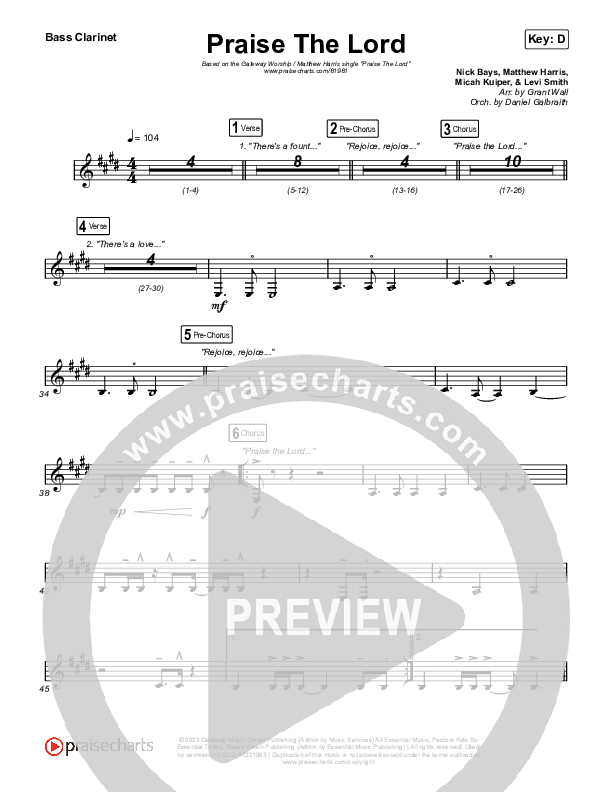 Praise The Lord (Live) Clarinet 1,2 (Gateway Worship / Matthew Harris)