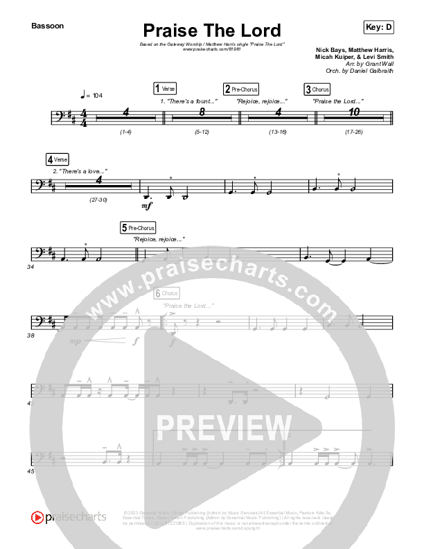 Praise The Lord (Live) Bassoon (Gateway Worship / Matthew Harris)