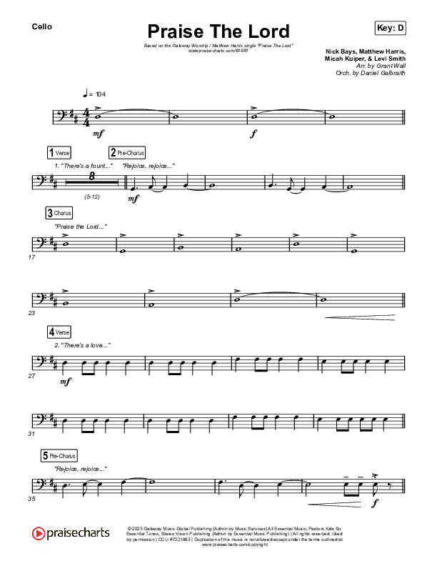 Praise The Lord (Live) Cello (Gateway Worship / Matthew Harris)