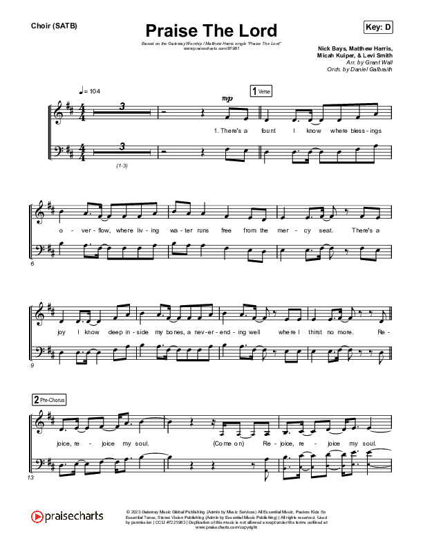 Praise The Lord (Live) Choir Sheet (SATB) (Gateway Worship / Matthew Harris)