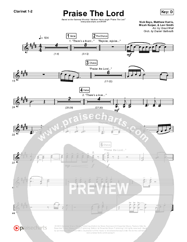 Praise The Lord (Live) Clarinet 1,2 (Gateway Worship / Matthew Harris)
