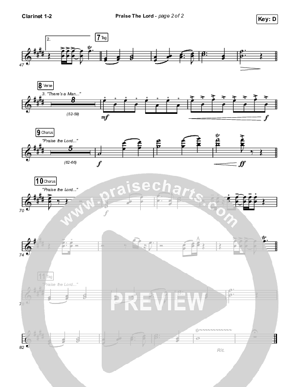 Praise The Lord (Live) Clarinet 1,2 (Gateway Worship / Matthew Harris)