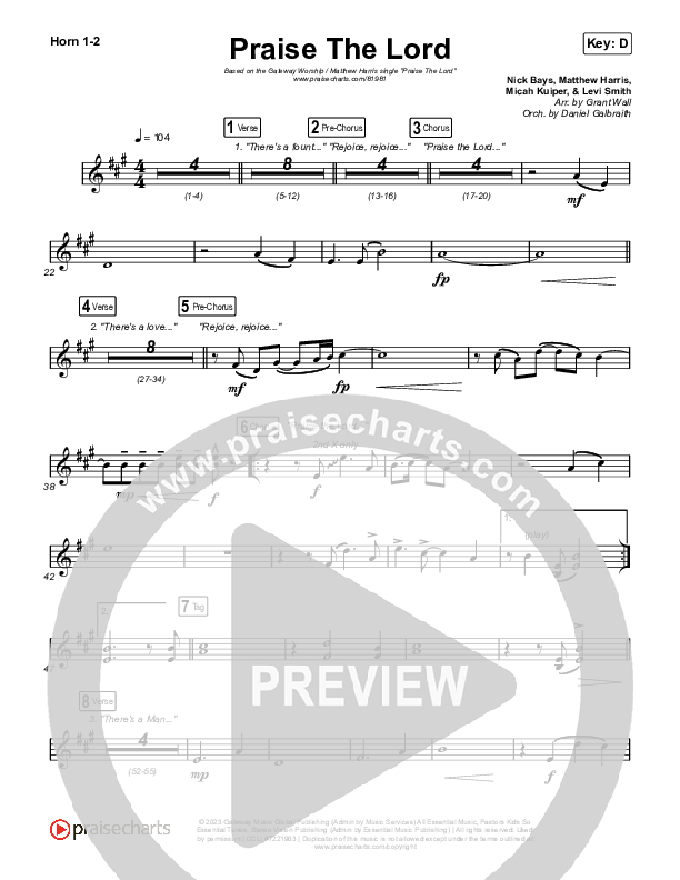 Praise The Lord (Live) French Horn 1,2 (Gateway Worship / Matthew Harris)